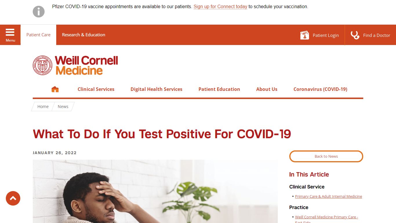 What To Do If You Test Positive For COVID-19 | Patient Care - Weill Cornell