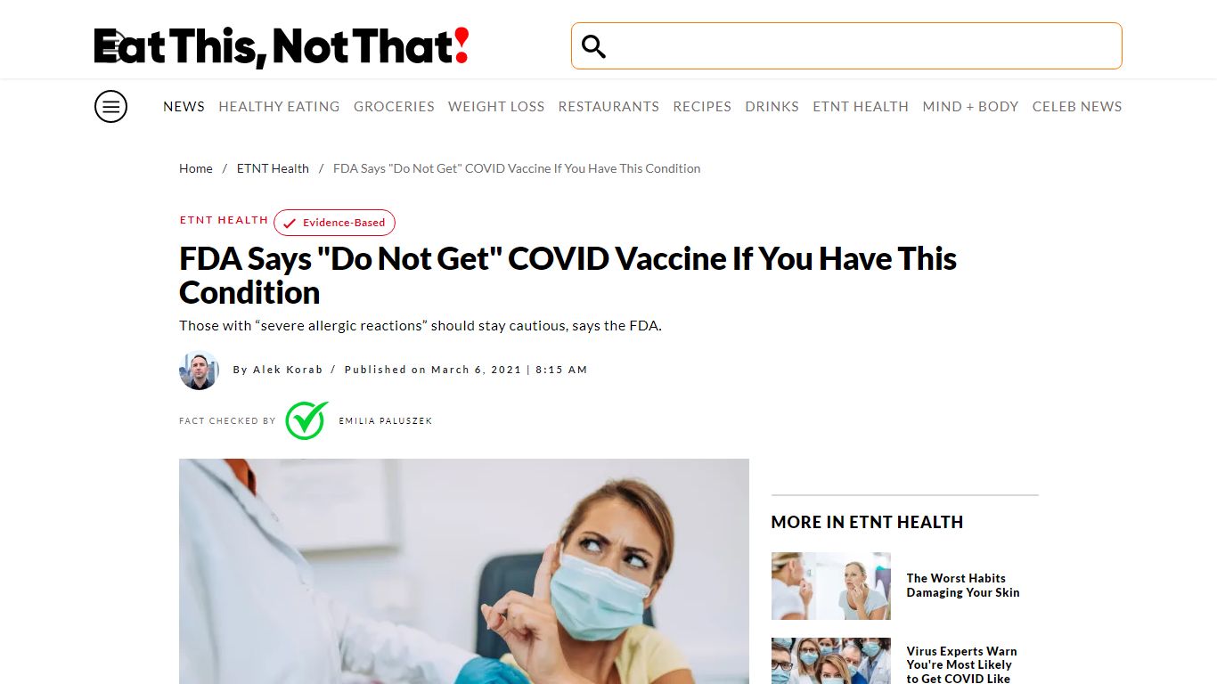 FDA Says "Do Not Get" COVID Vaccine If You Have This Condition